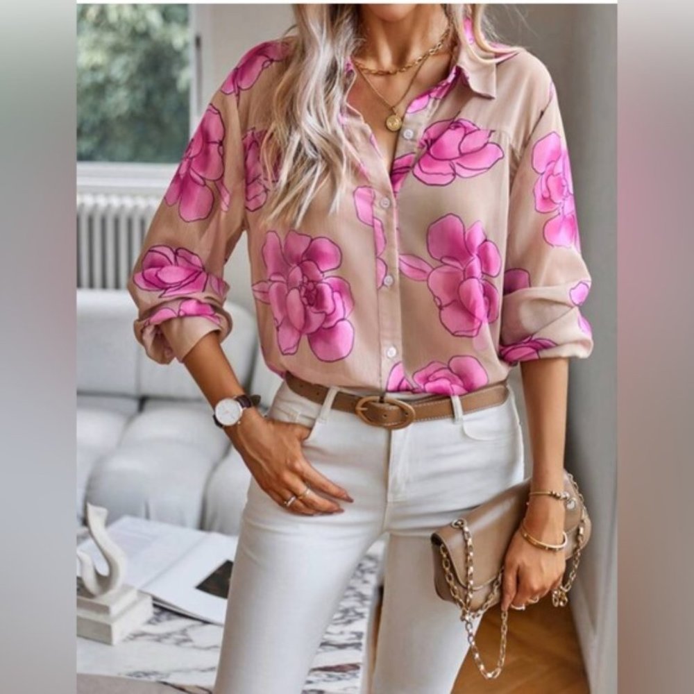 LAST ONE 🔥 Sheer Floral Print Button Front Shirt
